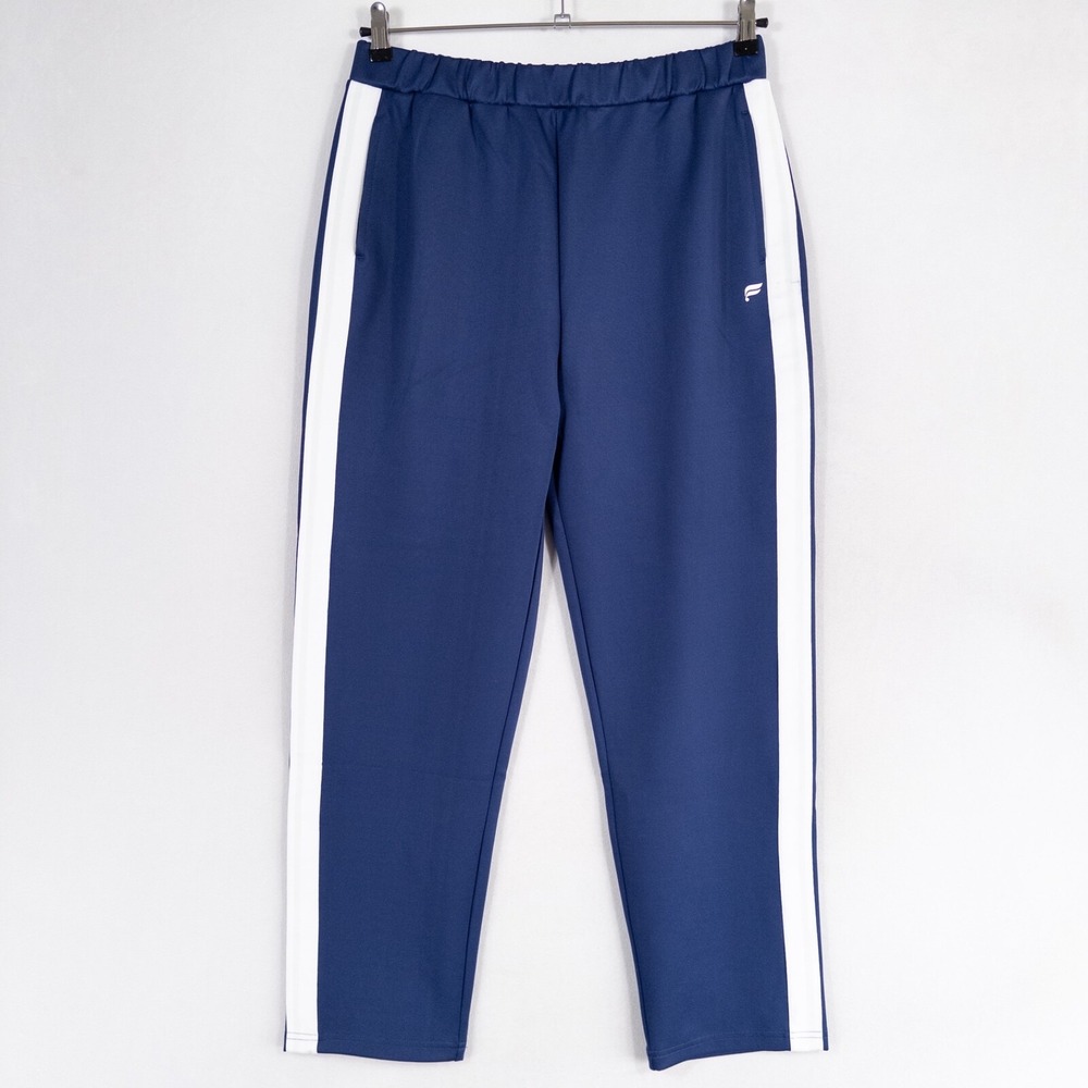 Fabletics Tapered Tricot Pant Tall Womens Large Navy Blue White Stripe Pull On